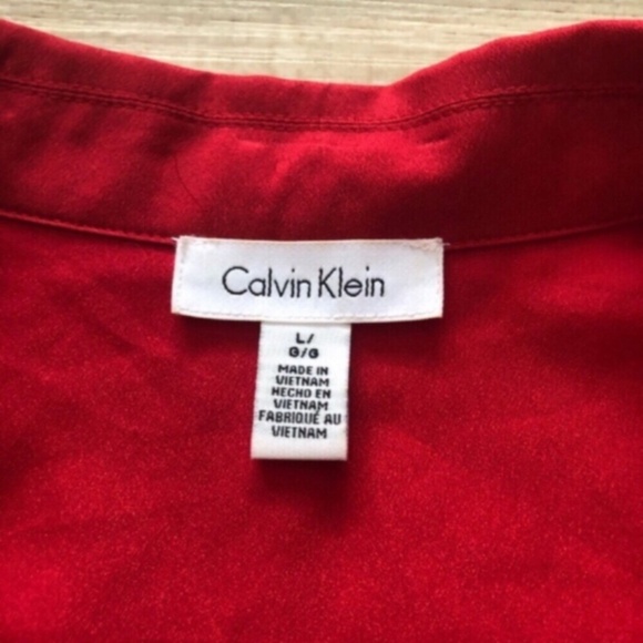 MASSIVE $10 SALE Calvin Klein Red Tie Front Blouse with Mandarin Collar - Picture 2 of 5